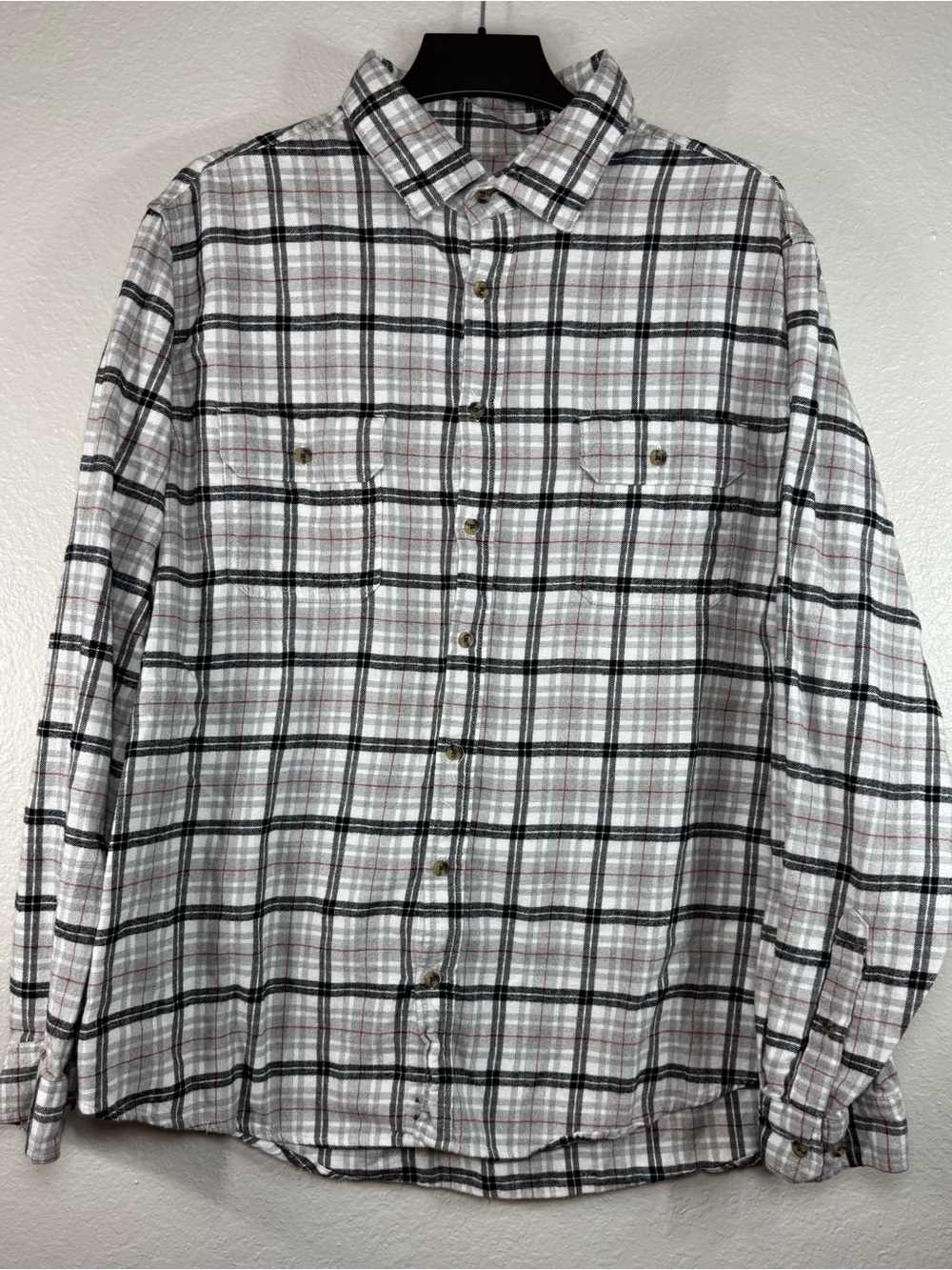 Men’s Goodfellow Plaid Button Down Shirt Size XXL Long Sleeve Flannel Blk/Gray..